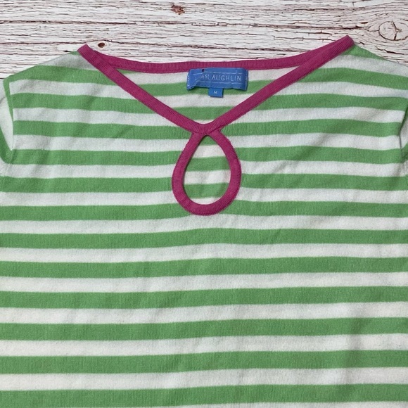 J. McLaughlin White and Green Striped Lightweight Knit Top Sz M - Picture 5 of 12